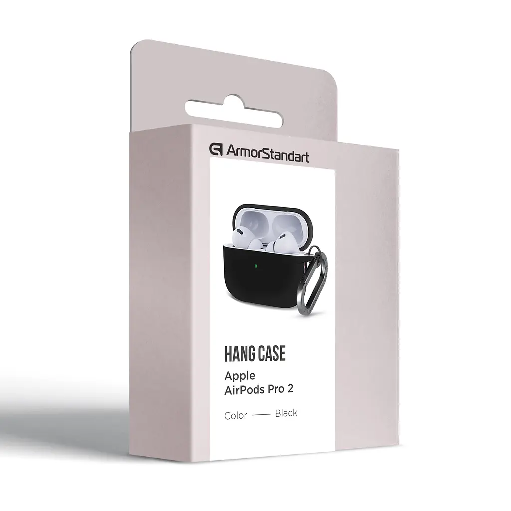 Силіконовий чохол для навушників Apple AirPods Pro 2 2022, Hang Case, чорний, ультратонкий захисний кейс товщиною 2 мм, захист від подряпин, пилу та ударів, компактний, з карабіном для кріплення, ArmorStandart (ARM68601) - фото 8