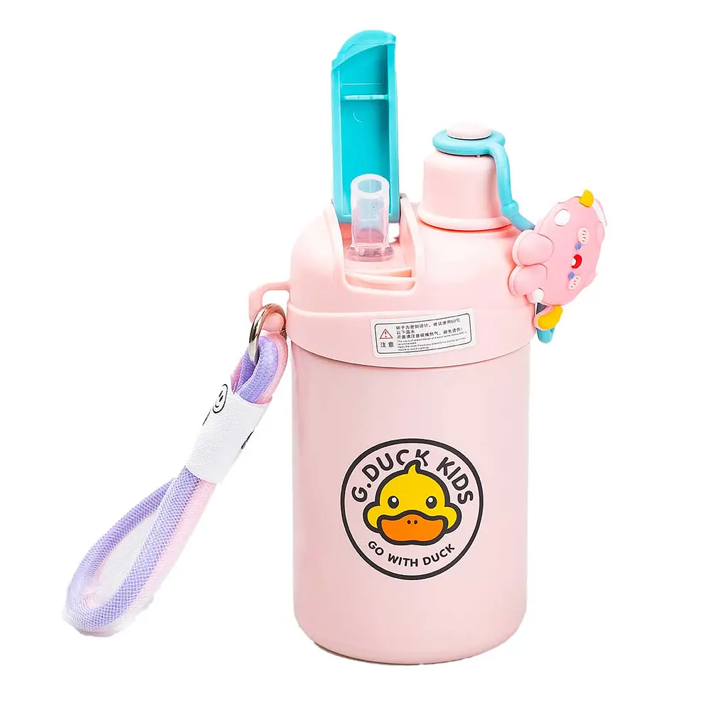Термос дитячий Happy Life G.Duck HP18309P з трубочкою та гвинтовою кришкою 460 мл, рожевий - фото 2