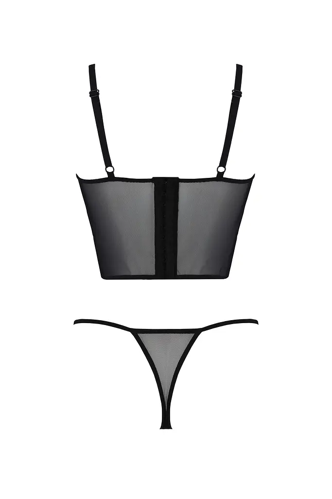 Комплект Passion KERRIA SET black, L/XL, сітка+мереживо, бюстьє та стрінги - фото 4