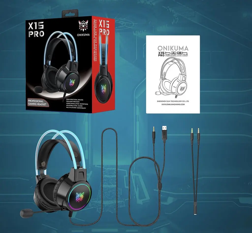 Игровые проводные наушники Onikuma X15 Pro с выдвижным микрофоном, шумоподавлением и LED подсветкой Черный - фото 10