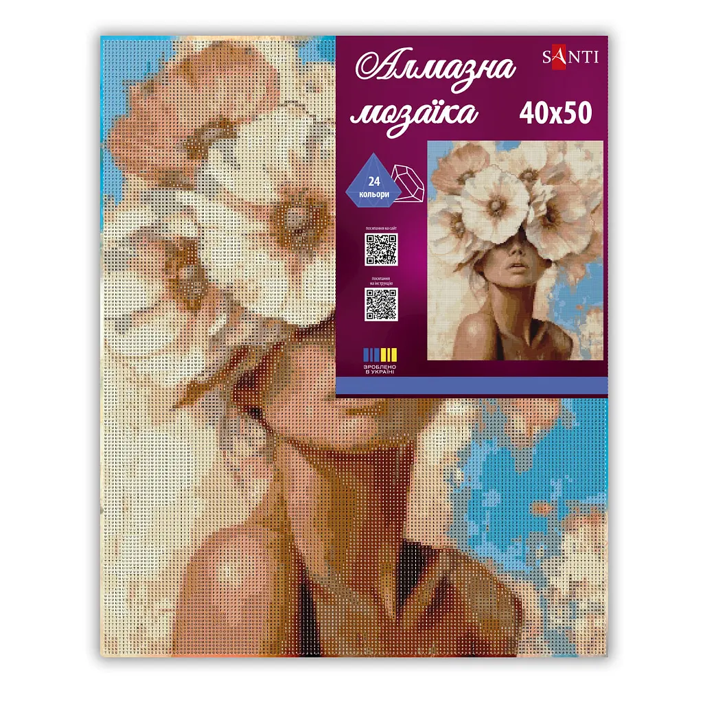 Алмазна мозаїка Santi Дівчина та ніжна квітка, 40x50 см на підрамнику (956057) - фото 2
