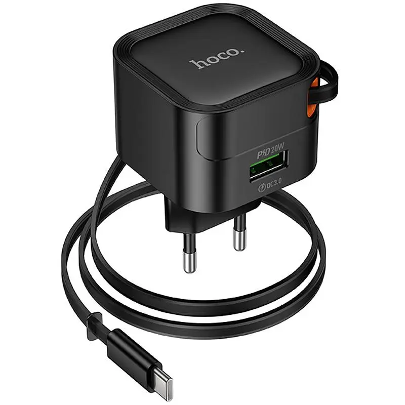 МЗП Hoco C154A Changer With Retractable Cable Type-C PD20W+QC3.0 (1USB-C) Black - фото 6