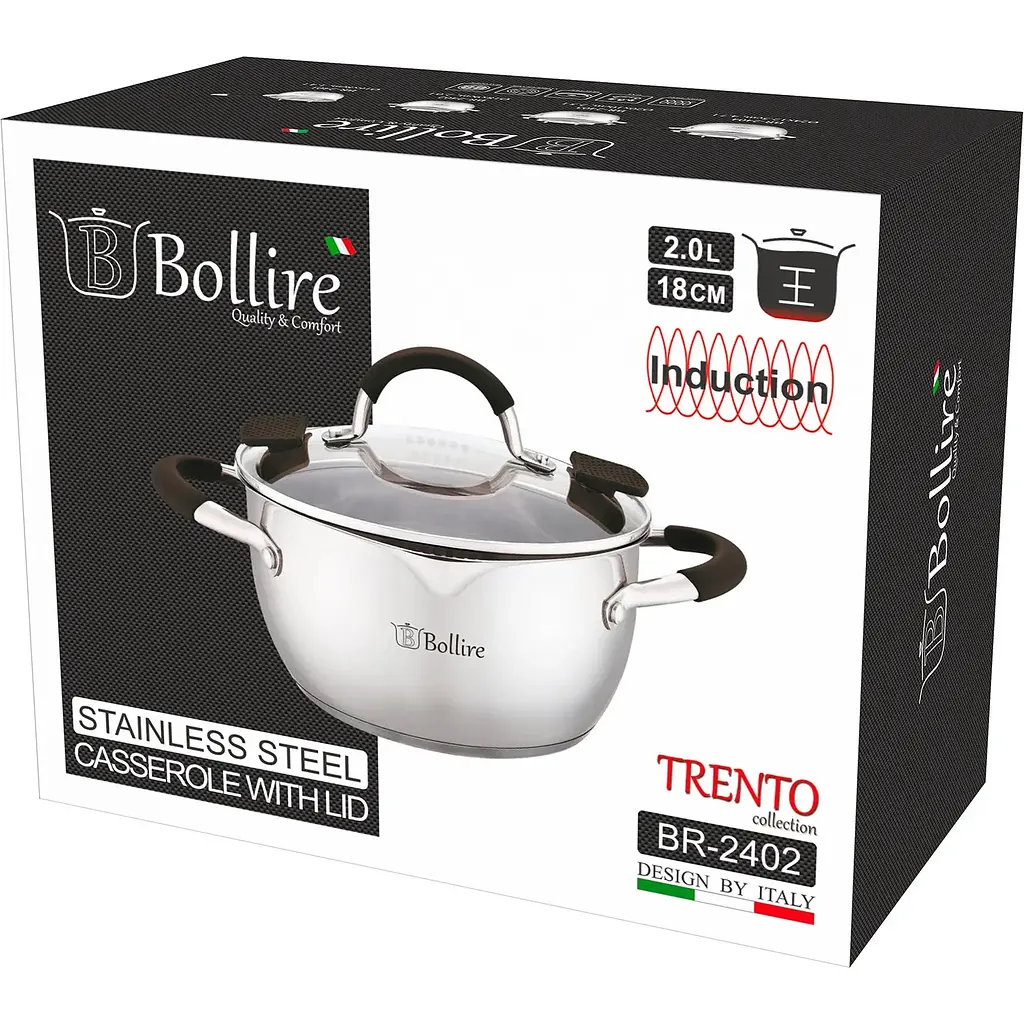 Каструля з кришкою Bollire Trento, зі зливом, срібляста, 18 см, 2 л (BR-2402) - фото 3