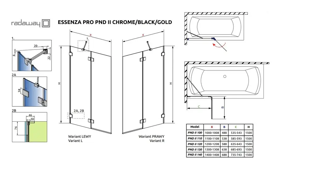 Шторка для ванны Radaway Essenza Pro PND II 110 10102110-01-01L - фото 4
