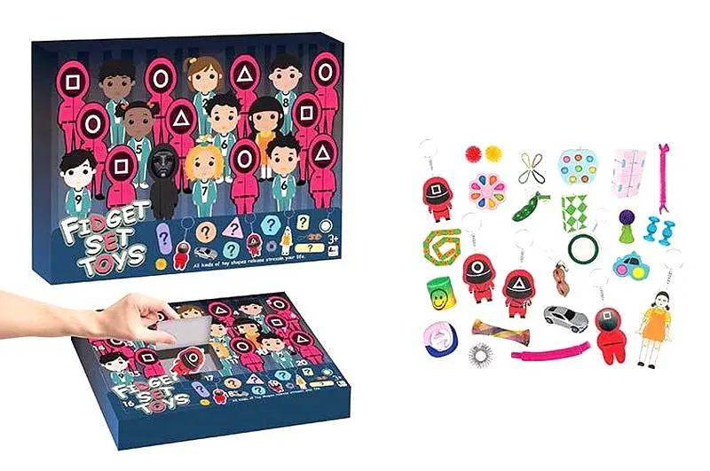 Адвент-календар з іграшками-антистрес Гра в кальмара Fidget Set Toys 697-012 у коробці 40*30*45 см