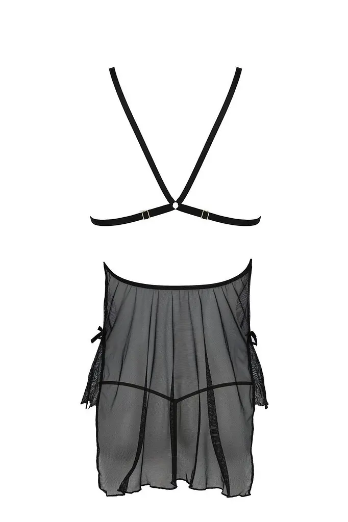 Сорочка Passion DELIENA CHEMISE L/XL black стринги с заниженной талией - фото 4