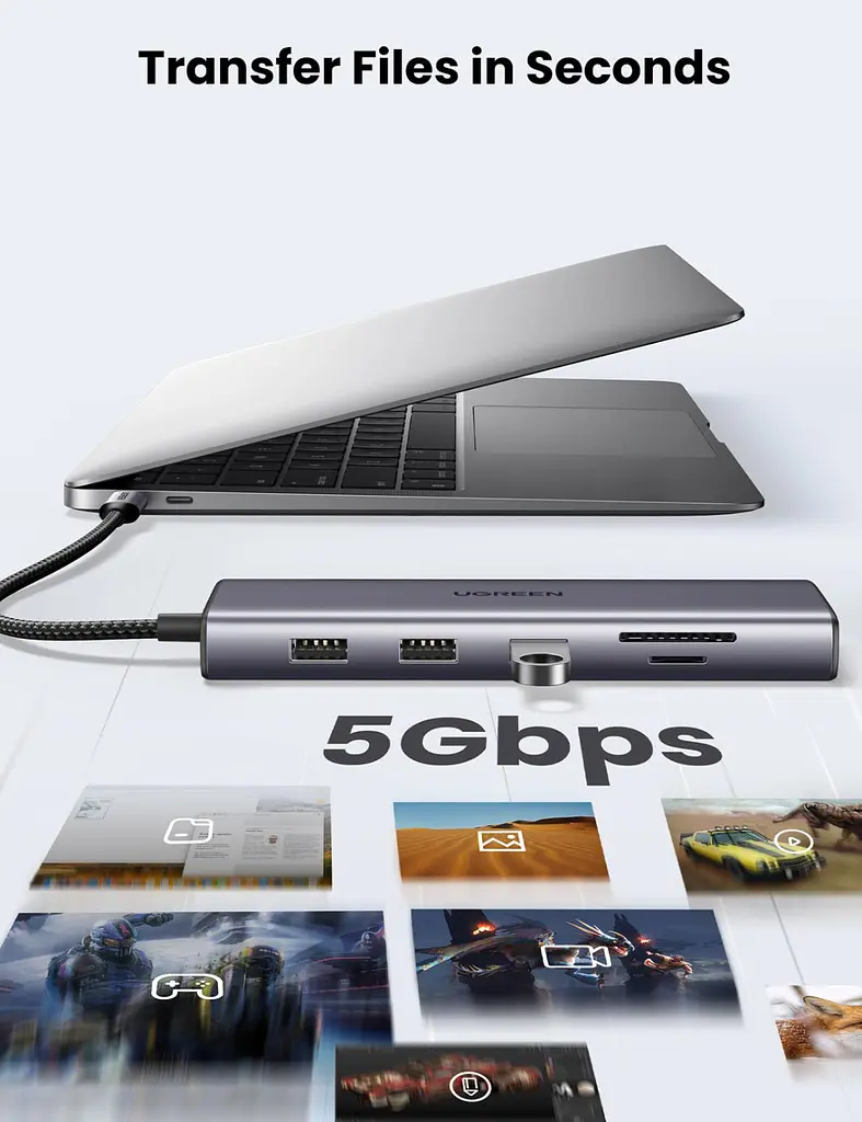 Док-станція USB3.1 Type-C --> HDMI/VGA/USB 3.0х3/RJ45/SD/TF/PD/3,5мм TRRS 100W 10-in-1 CM498 Ugreen - фото 8