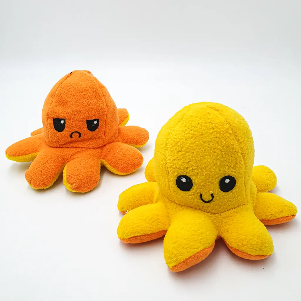 М'яка іграшка Восьминіг перевертень двосторонній веселий сумний Mood Octopus 20 см UKC жовто/жовтогарячий