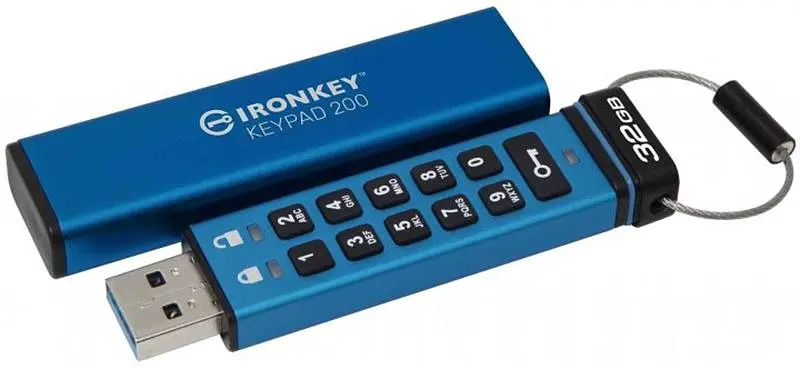 Флеш-накопичувач USB3.2 32GB Kingston IronKey Keypad 200 Type-A Blue (IKKP200/32GB) - фото 3