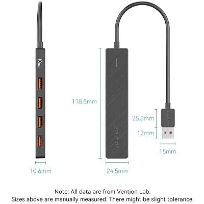 Концентратор Vention USB to 4xUSB 3.2 Gen2 + USB-C 10Gbps 0.15m black (CHOBB) - фото 9
