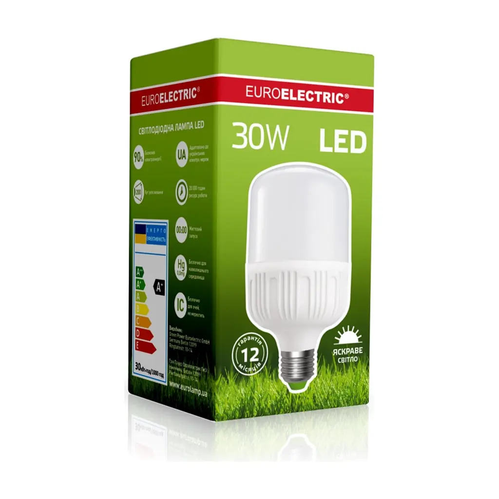 Лампочка EUROELECTRIC Plastic 30W E27 4000K 220V (LED-HP-30274(P)) - фото 3