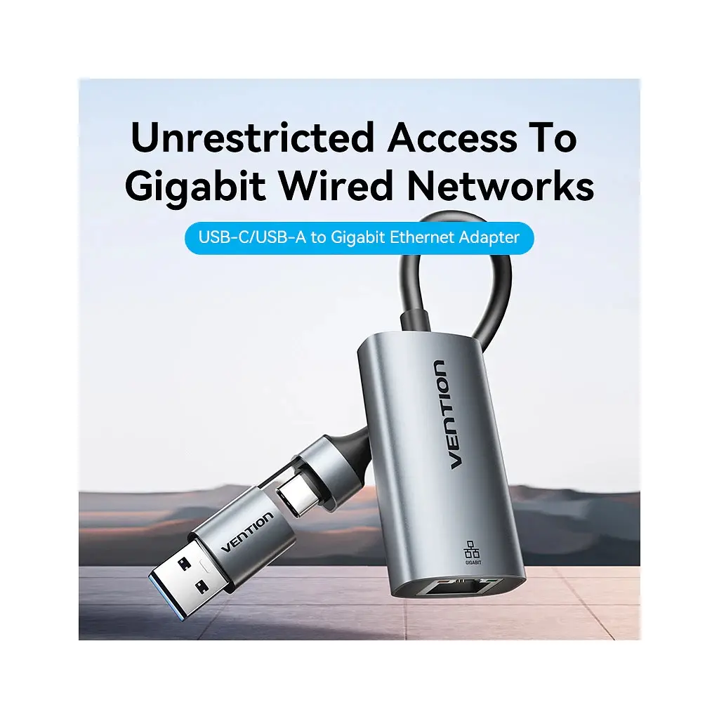 Переходник USB-C + USB A to RJ45 Ethernet 1000Mbps 0.15m aluminum gray Vention (CFQHB) - фото 4