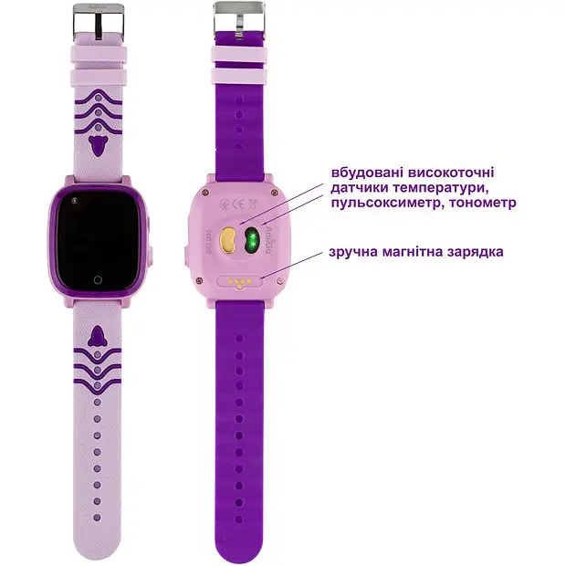 Дитячий водонепроникний смарт-годинник AmiGo GO005 4G WIFI Thermometer Purple [59324] - фото 4