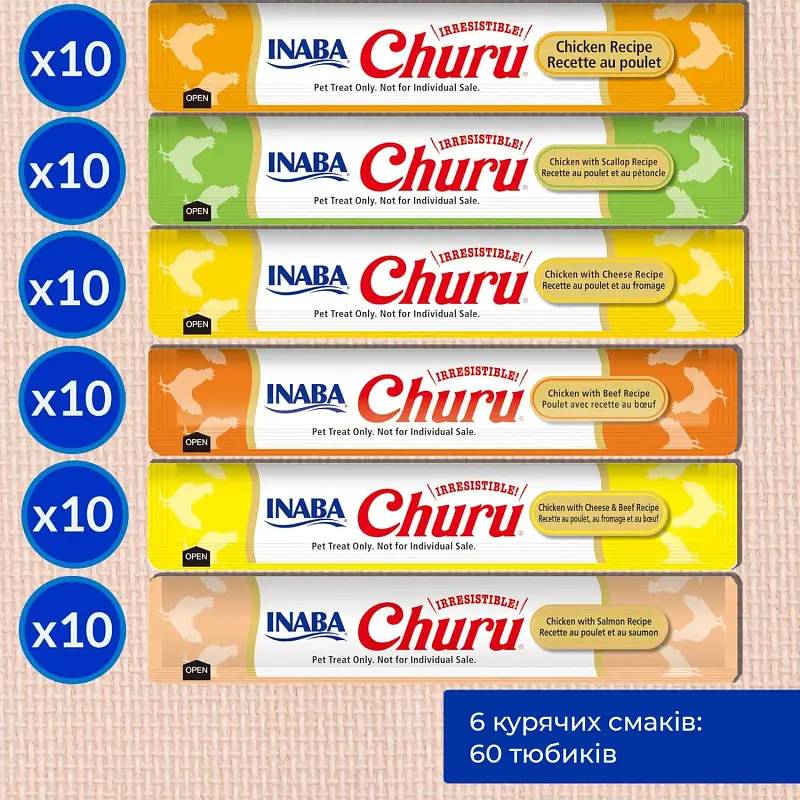 Ласощі Inaba Churu для котів вершковий мус в стіках "Різновиди курки" 4х14 г - фото 3