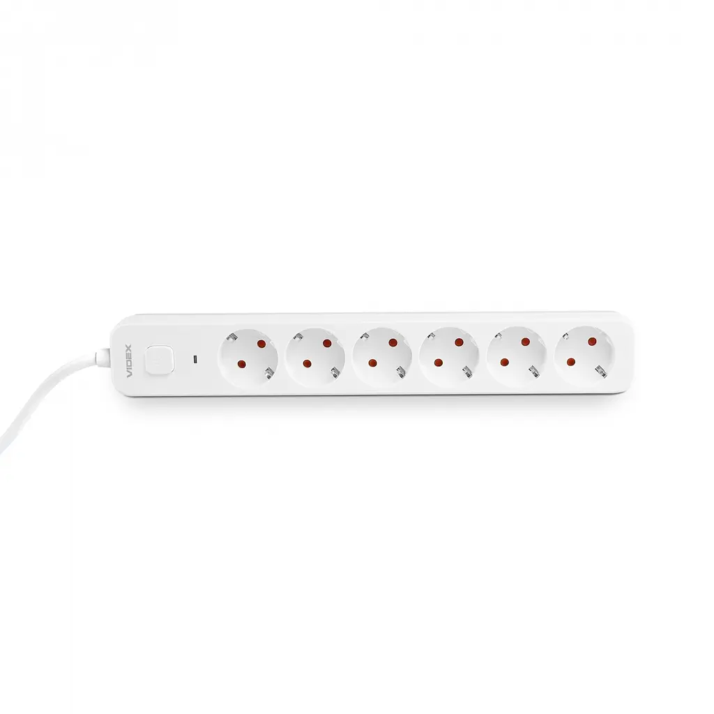 Сетевой удлинитель Videx Oncord з/з 6 п 3 м (3x1.5 мм) с кнопкой белый (VF-PD63G-W) - фото 2
