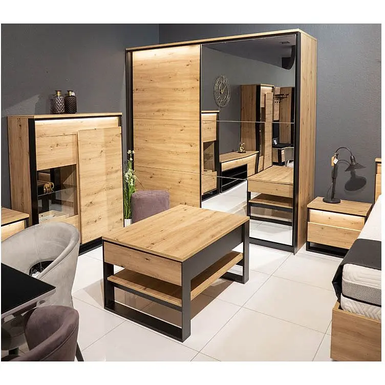 Шафа-купе Lenart Квант з дзеркалом дуб артизан/чорний з підсвічуванням 221x68x220 см - фото 4