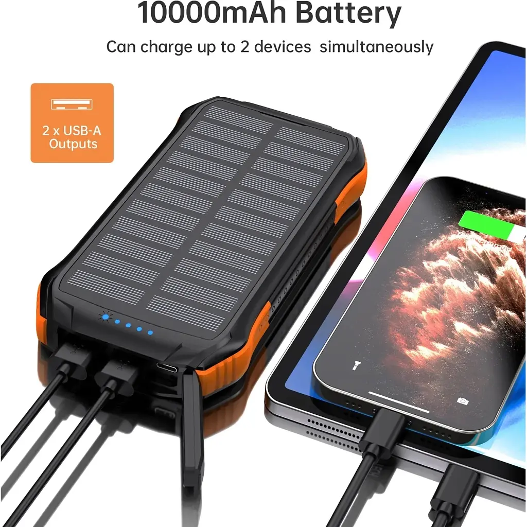 Батарея універсальна Choetech 10000mAh, 5V/2.1A, solar panel, Qi-5W, Black-Orange (B659-OR) - фото 6