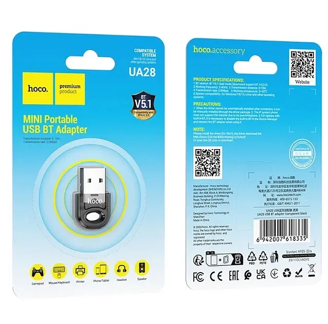 Адаптер Bluetooth HOCO UA28 USB BT adapter Black - фото 2