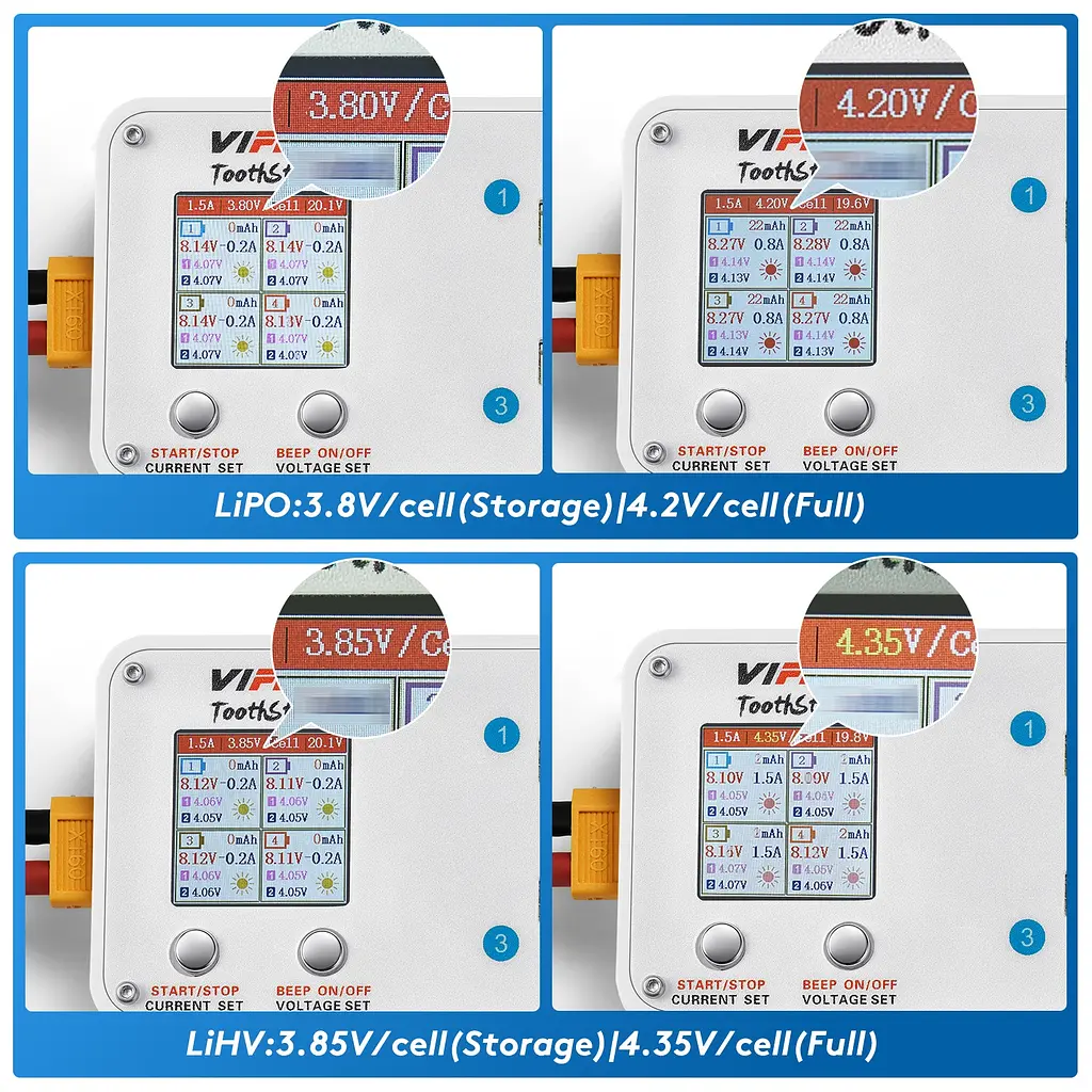 Зарядний пристрій VIFLY TооthStоr 65W 4 Роrt 2s FPV BT3.0 & JST-XH з функцією балансування White (18773) - фото 6