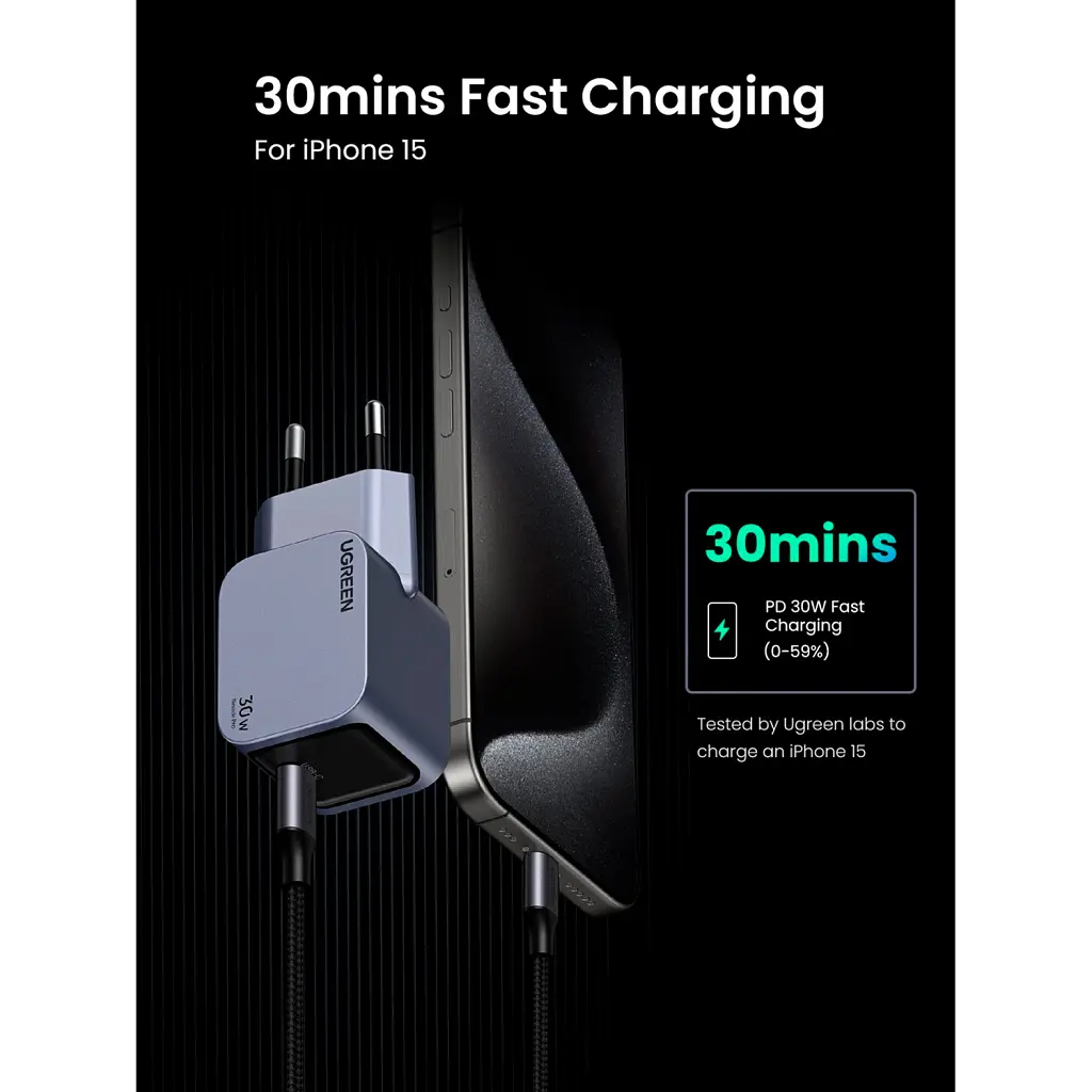 Зарядний пристрій Ugreen USB-C PD 30 Вт GaN X703 сірий (35006) - фото 5
