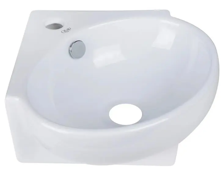 Комплект Qtap Leo N: Раковина подвесная угловая овальная 380x360x130 мм WHITE + Донный клапан PU02O (QT11115010WN47331) - фото 4