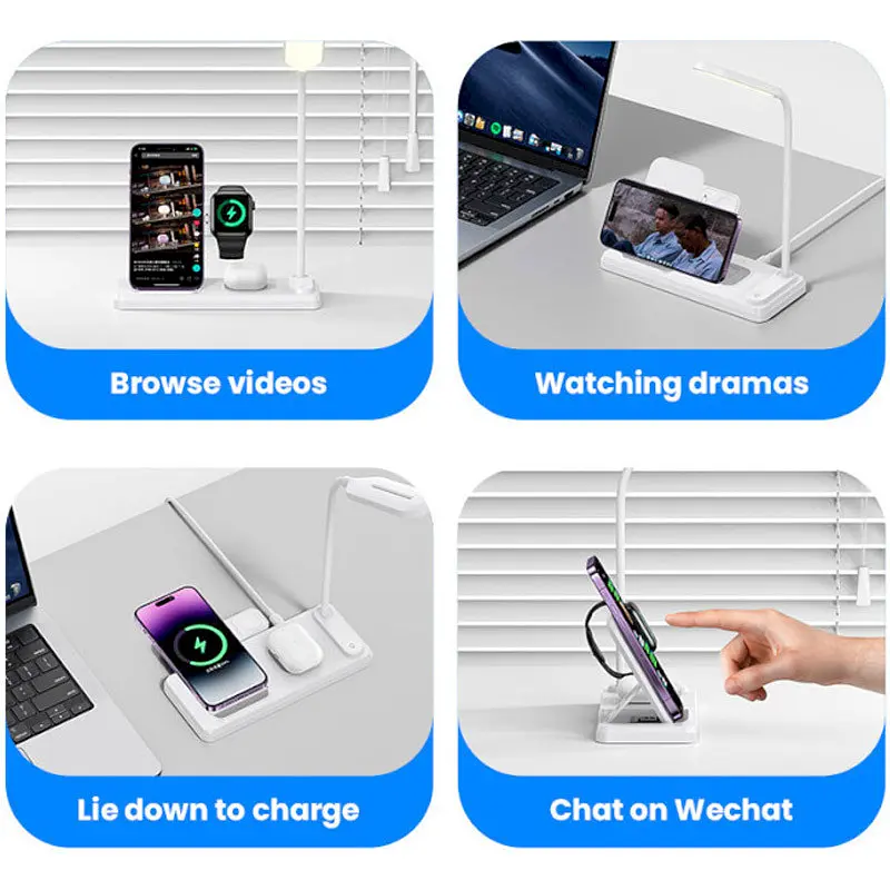 БЗП Usams US-CD195 15W 4in1 Wireless Charging Holder With Table Lamp White - фото 8
