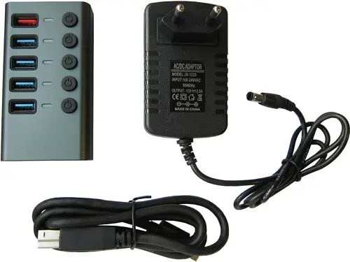 Хаб USB Dynamode DM-UH-P405-G, Grey, USB 3.0 - 5xUSB 3.0, кабель 1 м, блок живлення - фото 2