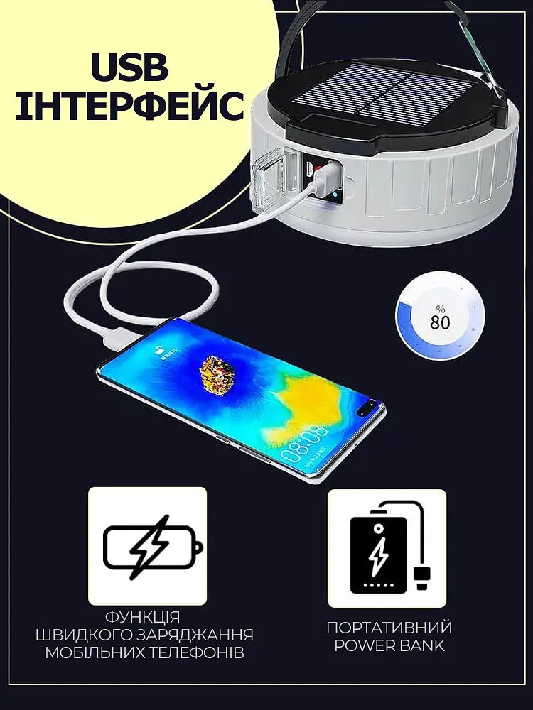 Кемпінгова лампа акумуляторна з пультом — Solar charging lamp HP-2009 - фото 6