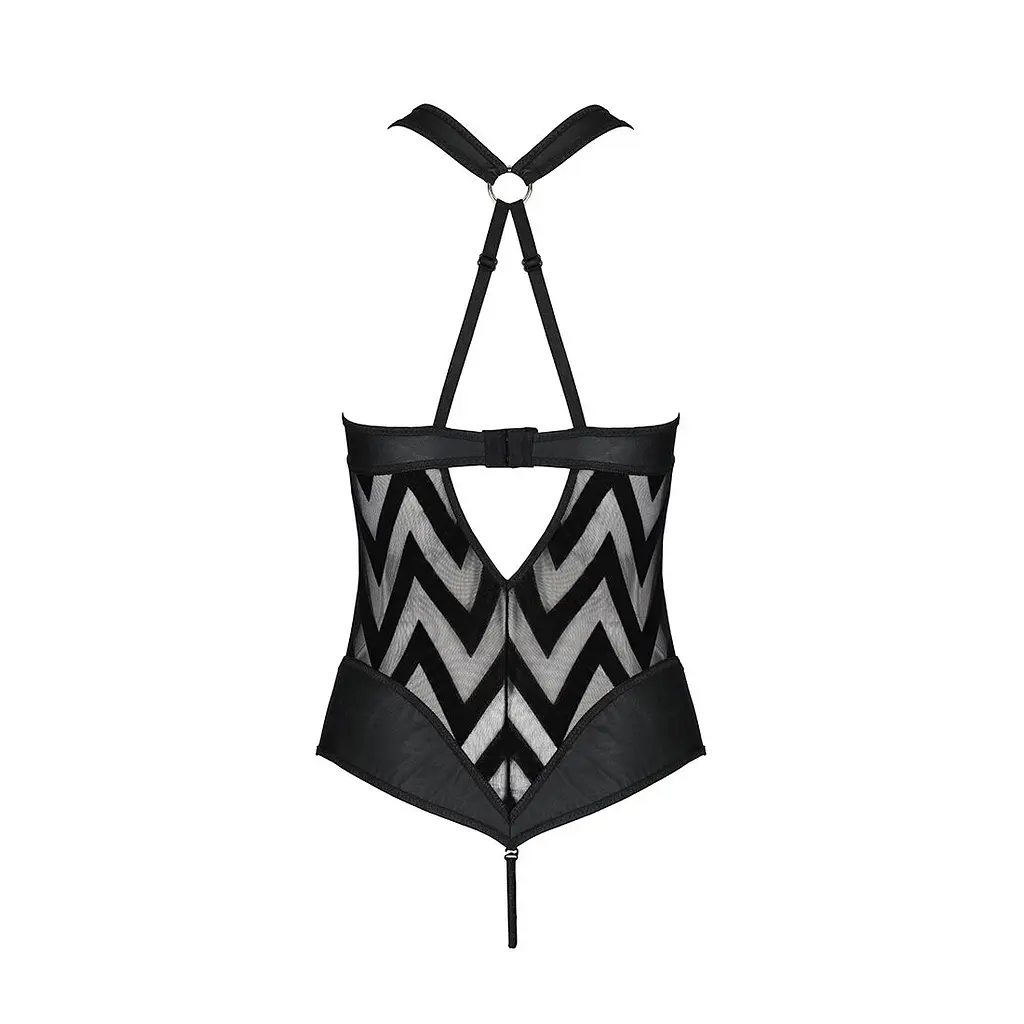 Сітчастий боді з халтером та ритмічним малюнком Passion Hima Body S/M, black - фото 4