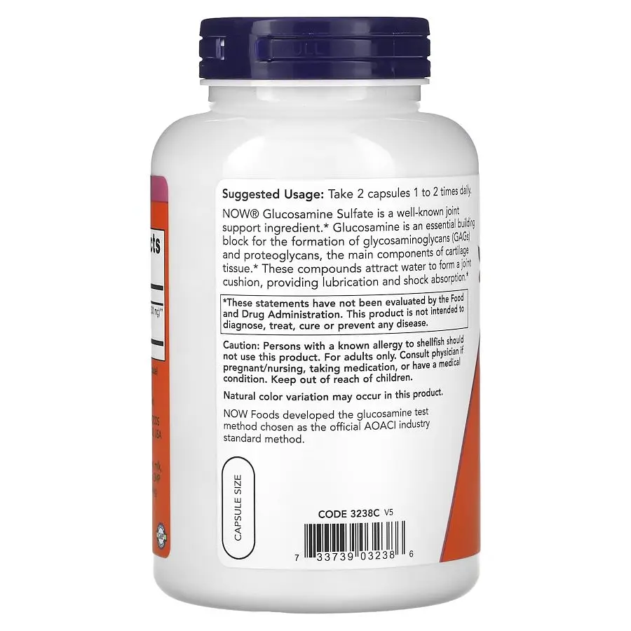 Препарат для суглобів і зв'язок NOW Glucosamine Sulfate 750 mg, 240 капсул - фото 3