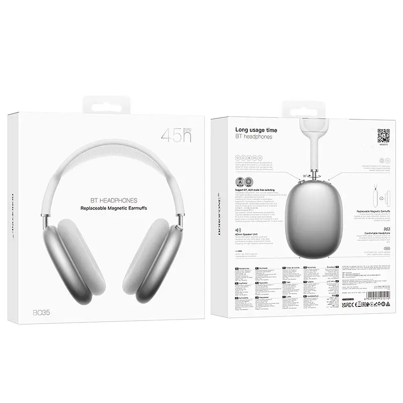 Накладні навушники Borofone BO35 Adorable, BT headphones, BT5.4, AUX, 400mAh, 45h, silver - фото 6