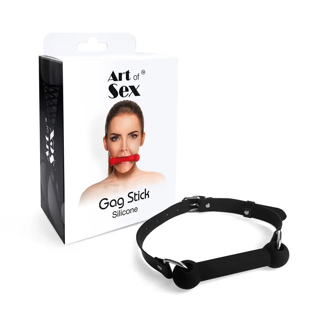 Кляп-палиця на ременях Art of Sex – Gag Stick Silicon, чорний, натуральна шкіра - фото 4