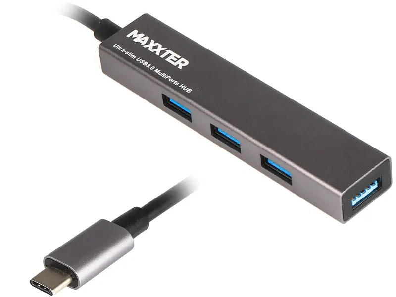 Мультипортовий адаптер Maxxter USB Type-C 4хUSB3.0 Dark Grey (HU3C-4P-02)