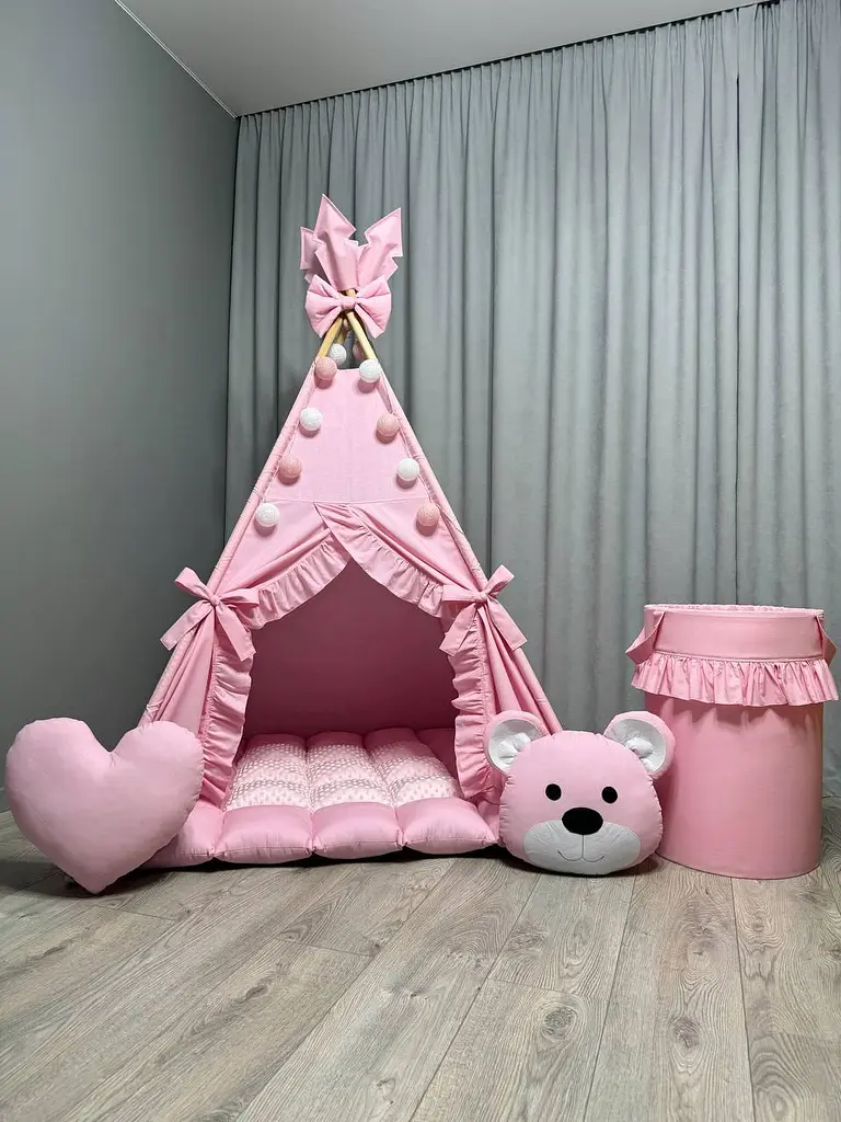 Вігвам Насолода рожевий 3 з матрасиком плюш minky БОНБОН та кошиком для іграшок Повний комплект 0716 - фото 4