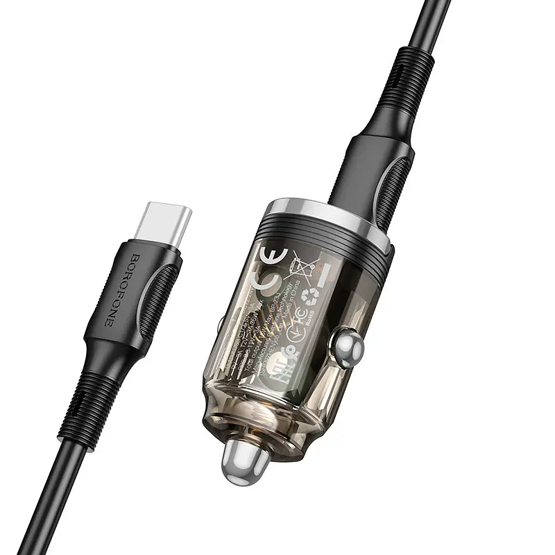 АЗП Borofone BZ29B Outstanding PD36W (2C) + Type-C to Type-C Transparent black - фото 3