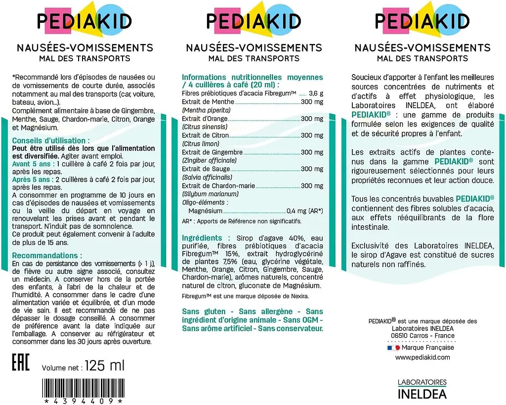 Сироп від закачування в транспорті Pediakid Nausees-Vomissements Mal Des Transports 125 мл - фото 2
