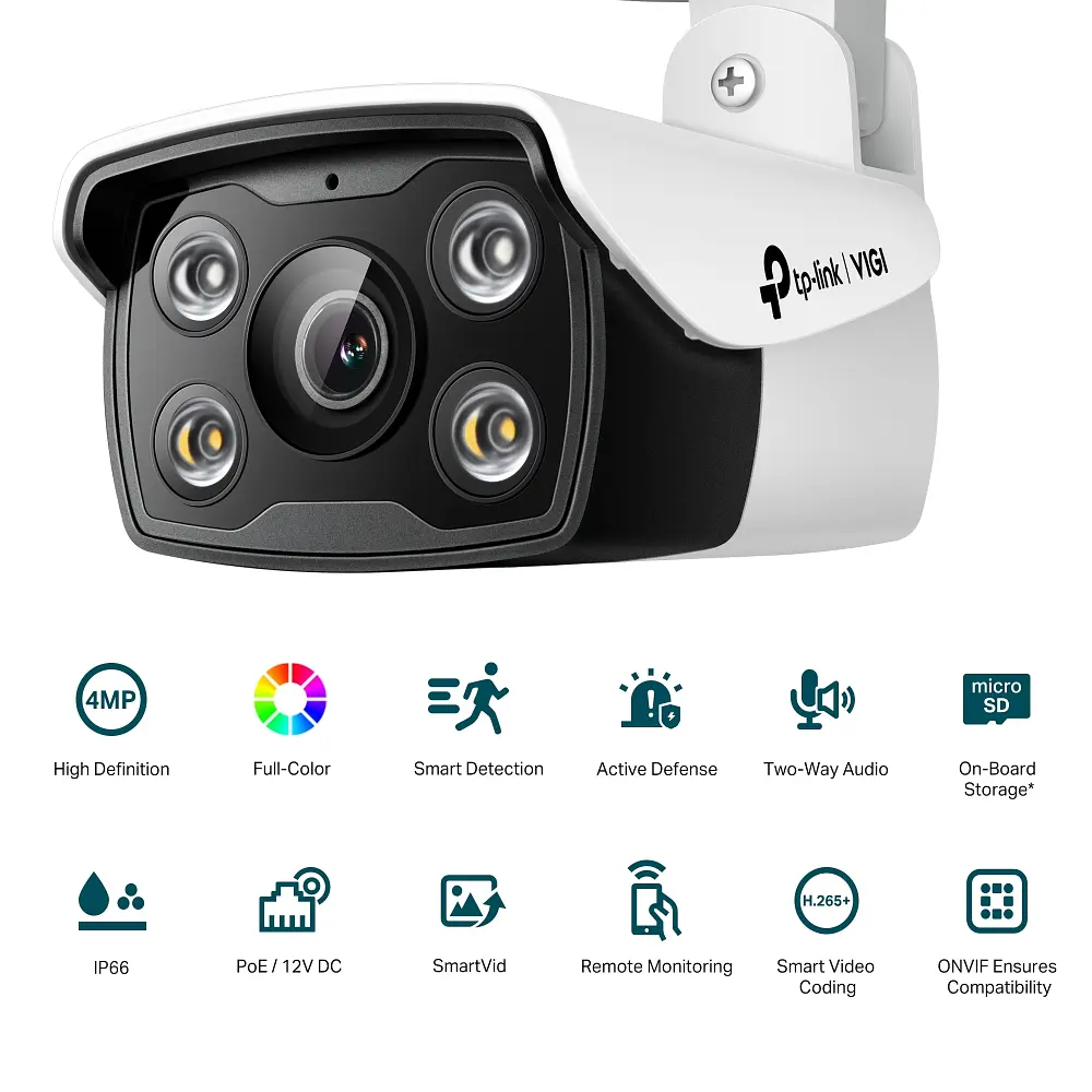 IP-Камера VIGI C340-4, PoE, 4Мп, 4 мм, H265+, IP66, Bullet, кольорове нічне бачення, зовнішн TP-Link teh0015970 - фото 5