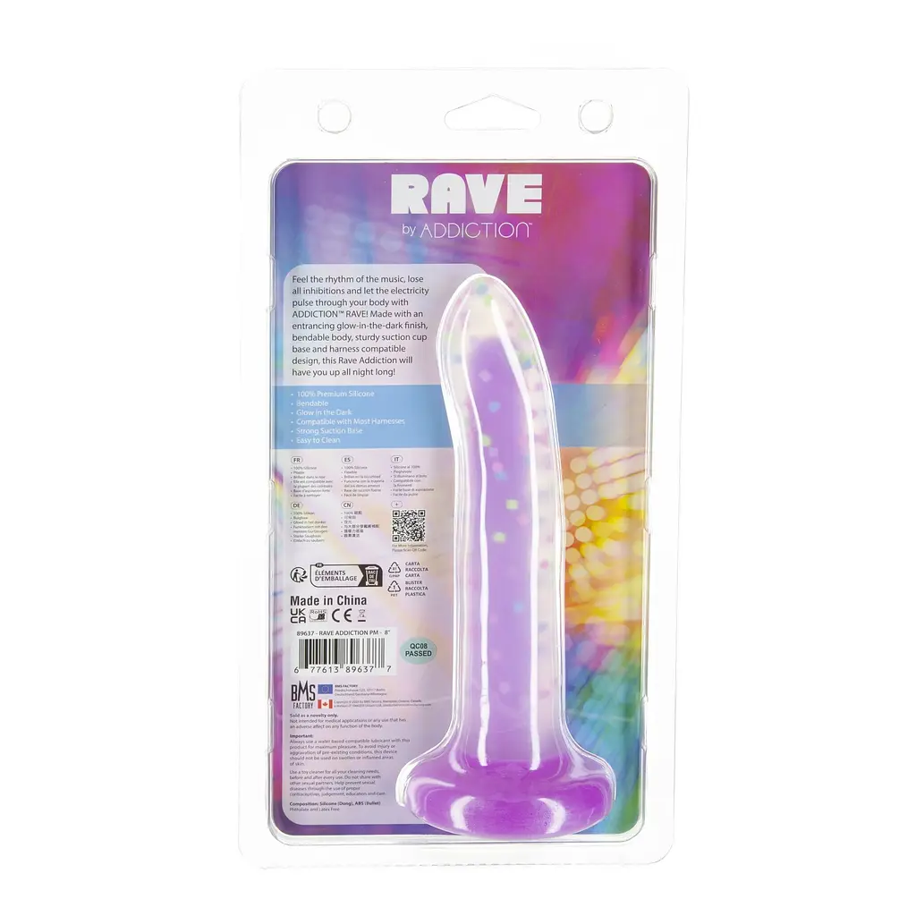 Фалоімітатор, що світиться в темряві Addiction Rave 8″ Glow in the Dark Dildo Purple Confetti, 20.3 см + віброкуля в подарунок - фото 8