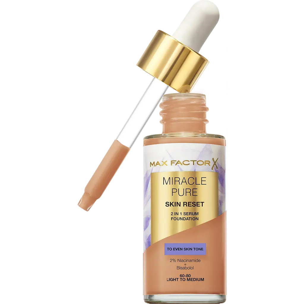 Тональна основа Max Factor Miracle Pure 2 in 1 Skin Reset Serum Foundation відтінок 60-80 (Light to Medium) 30 мл - фото 2