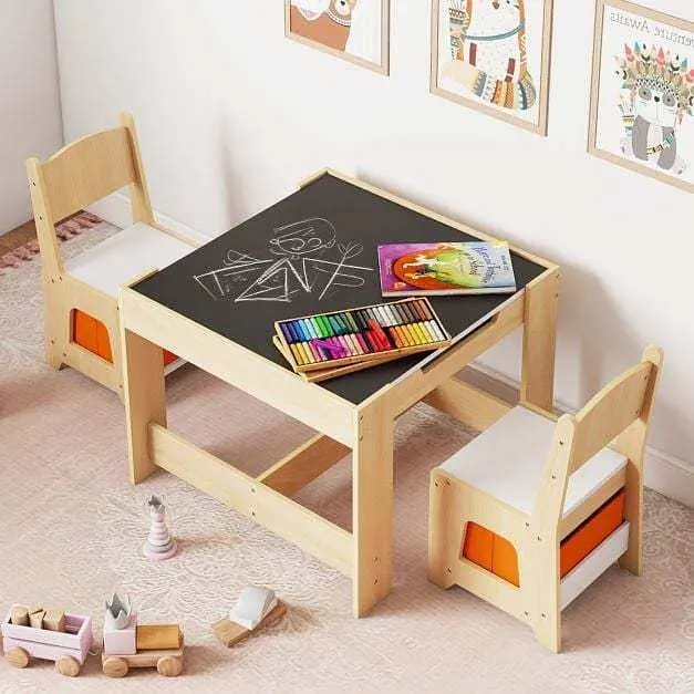 Комплект дитячих меблів Costway Kids Play 3-in-1 Desk стіл та 2 стільці з двосторонньою стільницею-дошкою та ящиками - фото 9