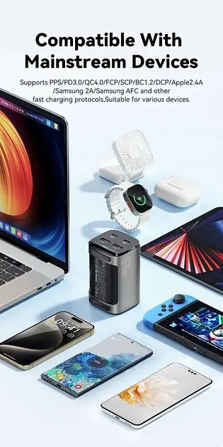 Зарядний пристрій Essager 67w Gan Desktop Charger 4 порти ES-CD35 чорний - фото 7