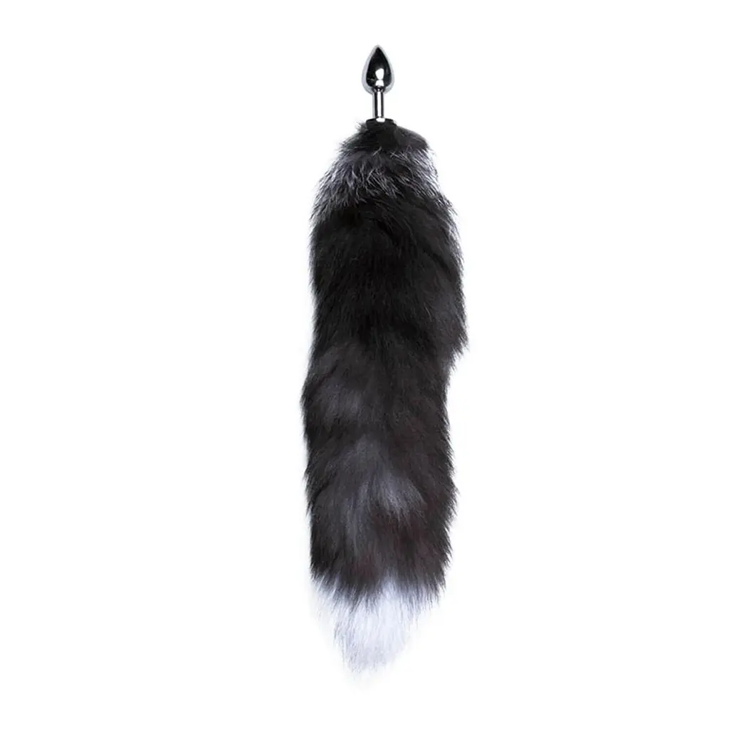 Металева анальна пробка Лисячий хвіст Alive Black And White Fox Tail S, діаметр 2,9 см - фото 2