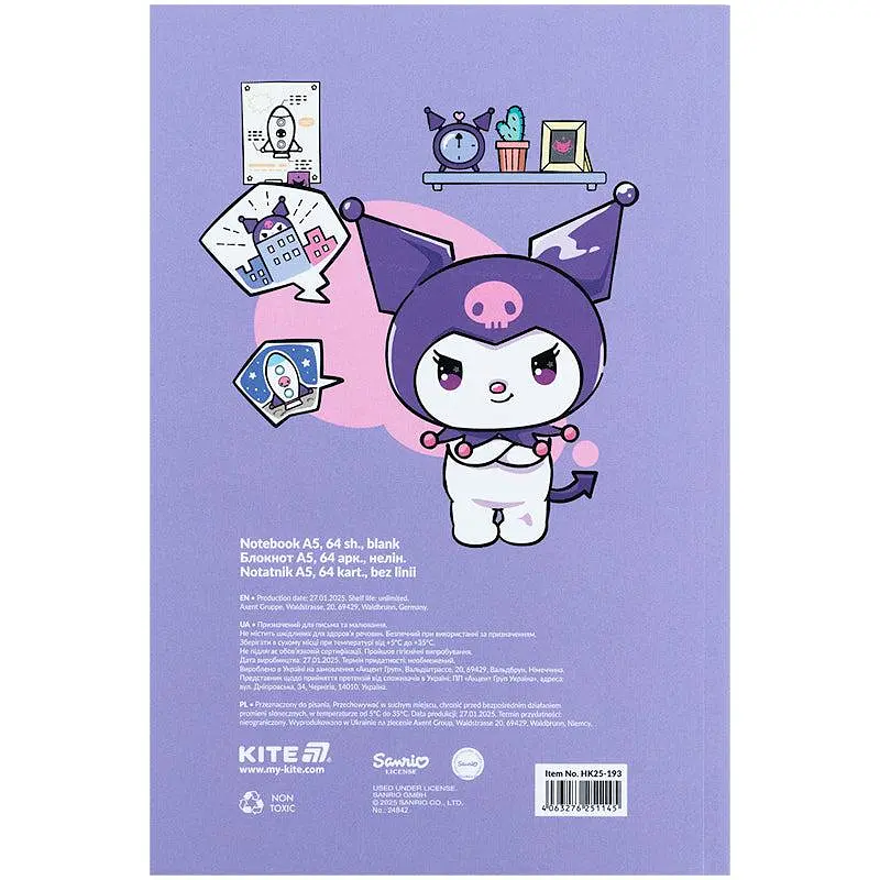 Блокнот А5 64арк. б/лін. м`яка обкл. Kuromi термобіндер №HK25-193/Kite/ - фото 2