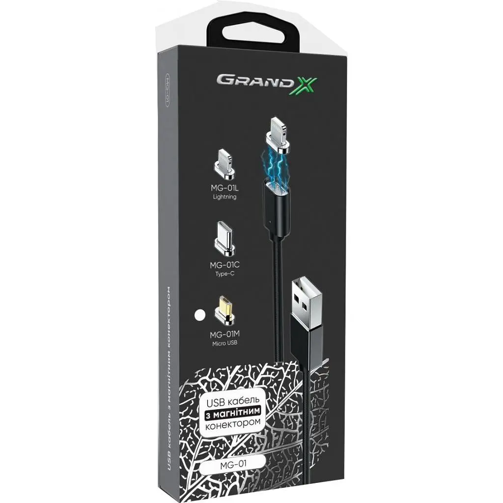 Дата кабель USB 2.0 AM to Micro 5P 1.0m Magnet Grand-X (MG-01M) - фото 6