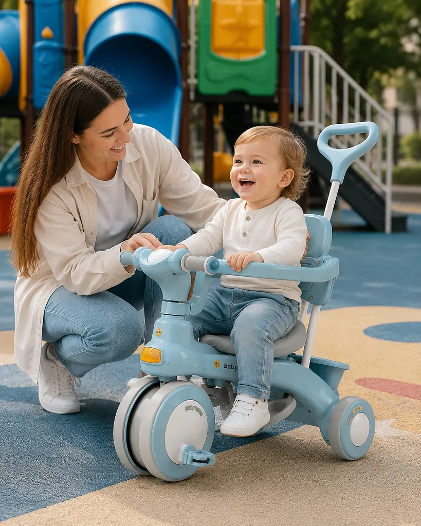 Блакитний Триколісний велосипед Baby Carriage 588 / Велосипед з з батьківською ручкою та кошиком / Велосипед-коляска - фото 3