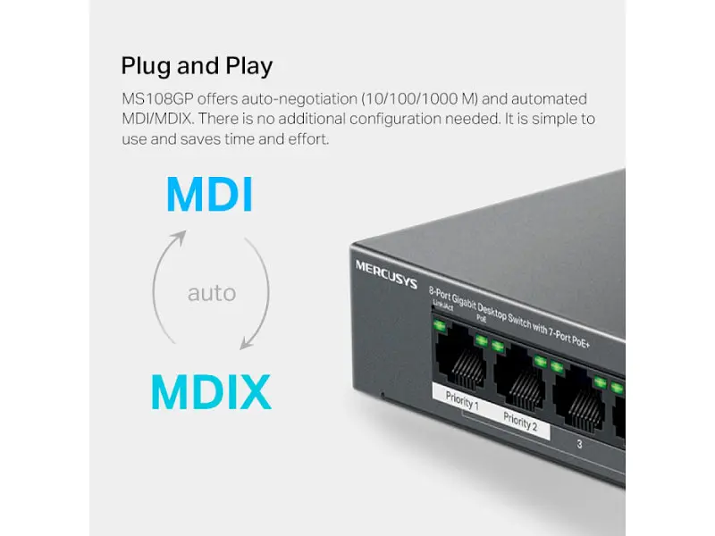 Комутатор Mercusys MS108GP некерований - фото 5