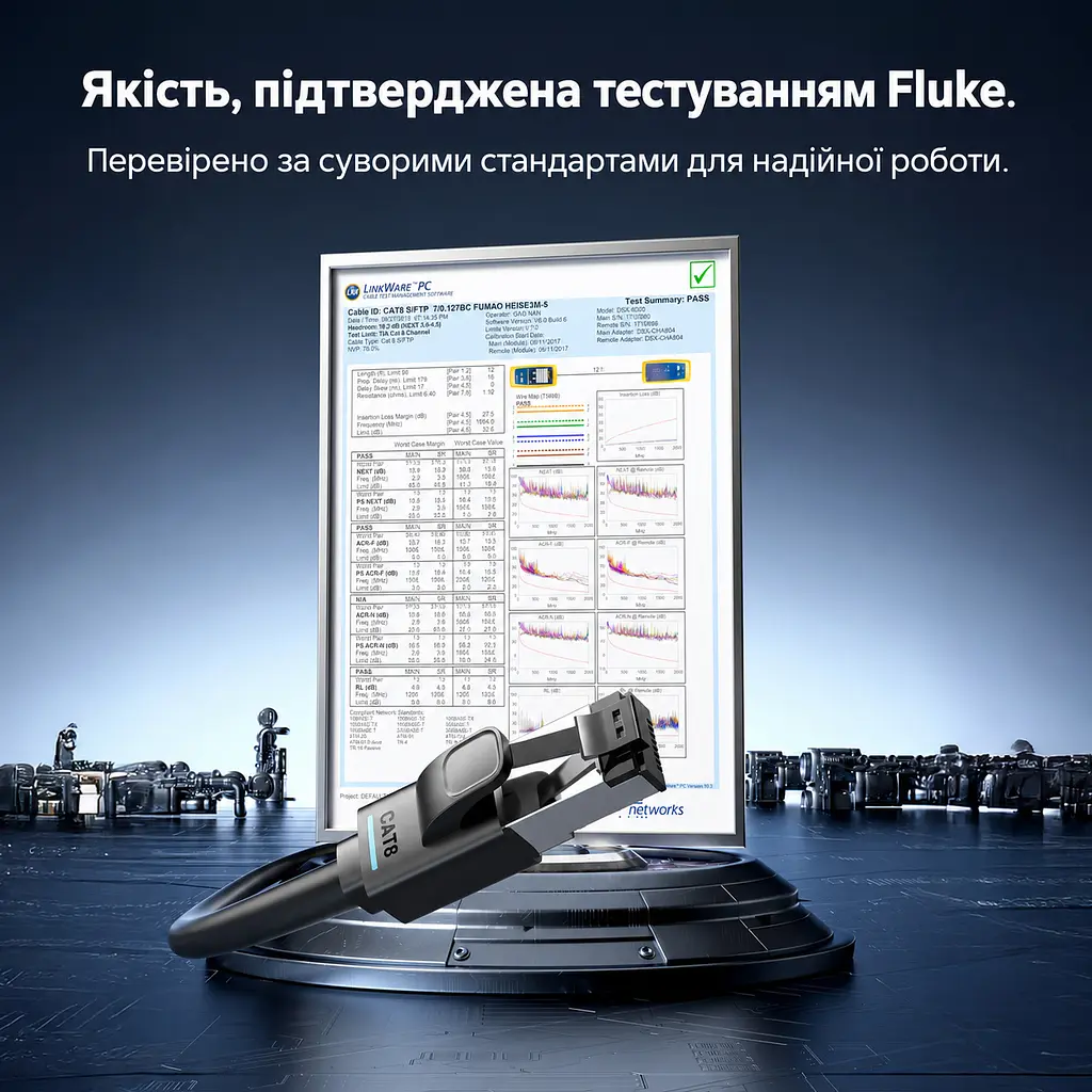 Патч-корд Ethernet Cat8 Vention 3 м LAN-кабель RJ45 8P8C теоретична швидкість передавання до 40 Гбіт/с подвійне екранування S/FTP для зменшення перешкод гнучка оболонка з ПВХ смуга пропускання 2000 МГц чорний (IKRBI) - фото 12