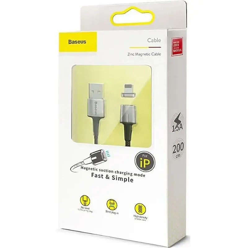 Кабель Baseus Zinc Fabric Magnetic Cable USB to Lightning 1.5A 2m CALXC-B01 Black - фото 2