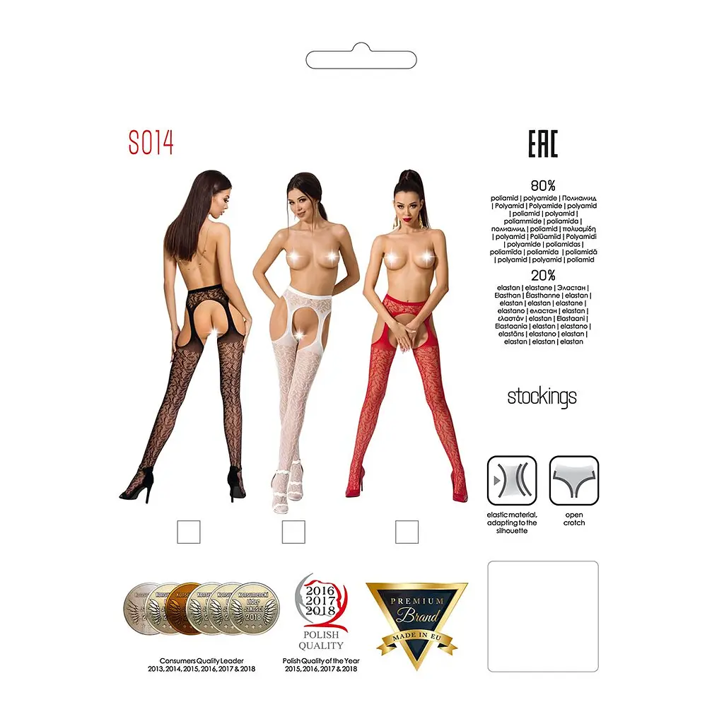 Мереживні колготки-бодістокінги Passion S014 One Size, Red, імітація панчіх та пояса з гартерами - фото 5