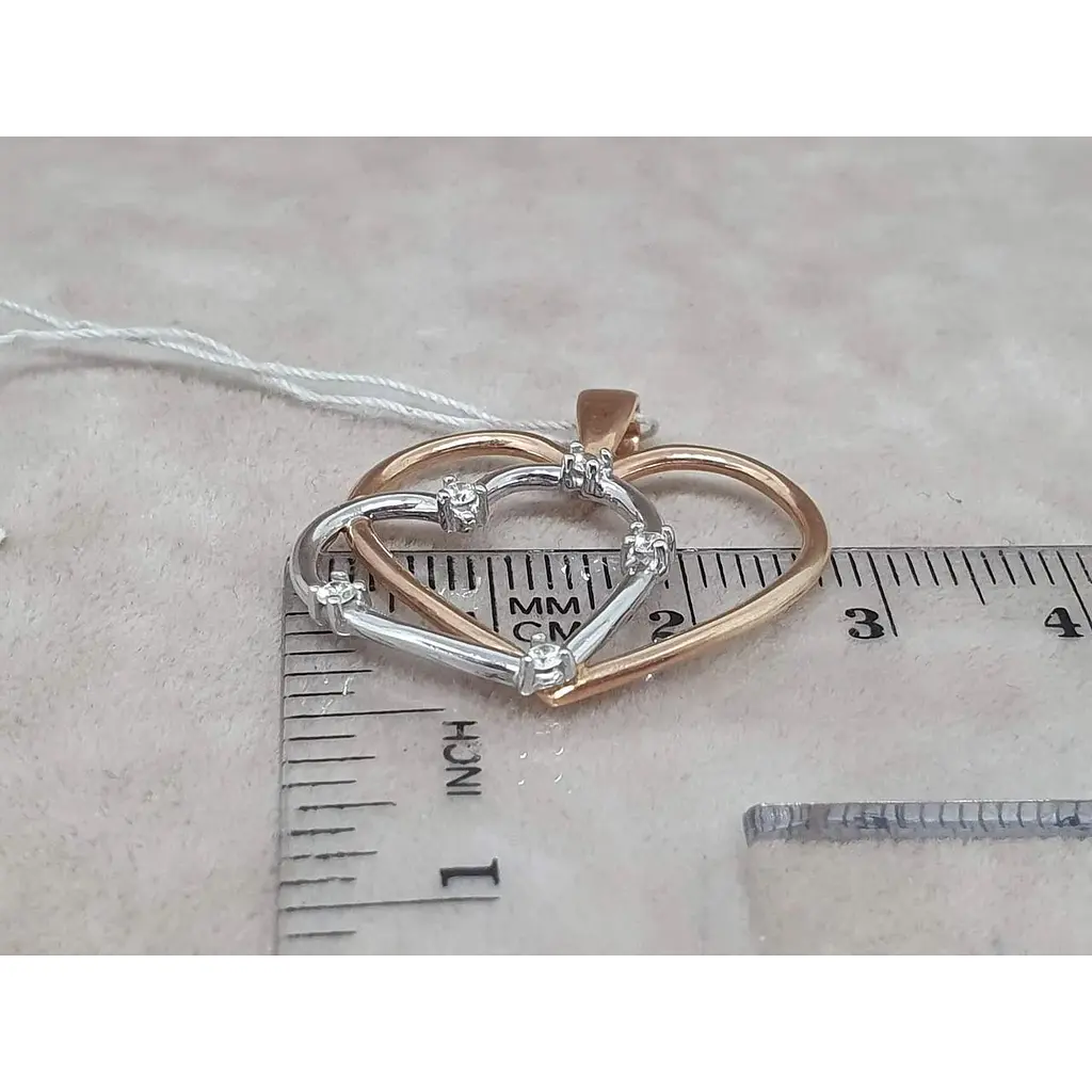 Золота підвіска ЮЗ "Багет" Серце з діамантами. 3041516 - фото 5